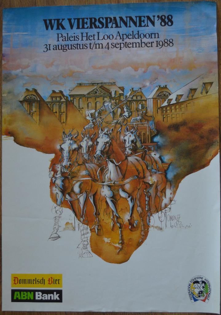 wk vierspannen 1982. Poster, reclame Dommelsch bier., Ophalen, A1 t/m A3, Film en Tv