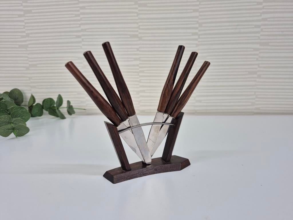 Vintage teakhout messenset. Rostfrei Solingen., Huis en Inrichting, Keuken | Bestek, Ophalen of Verzenden, ., ., .