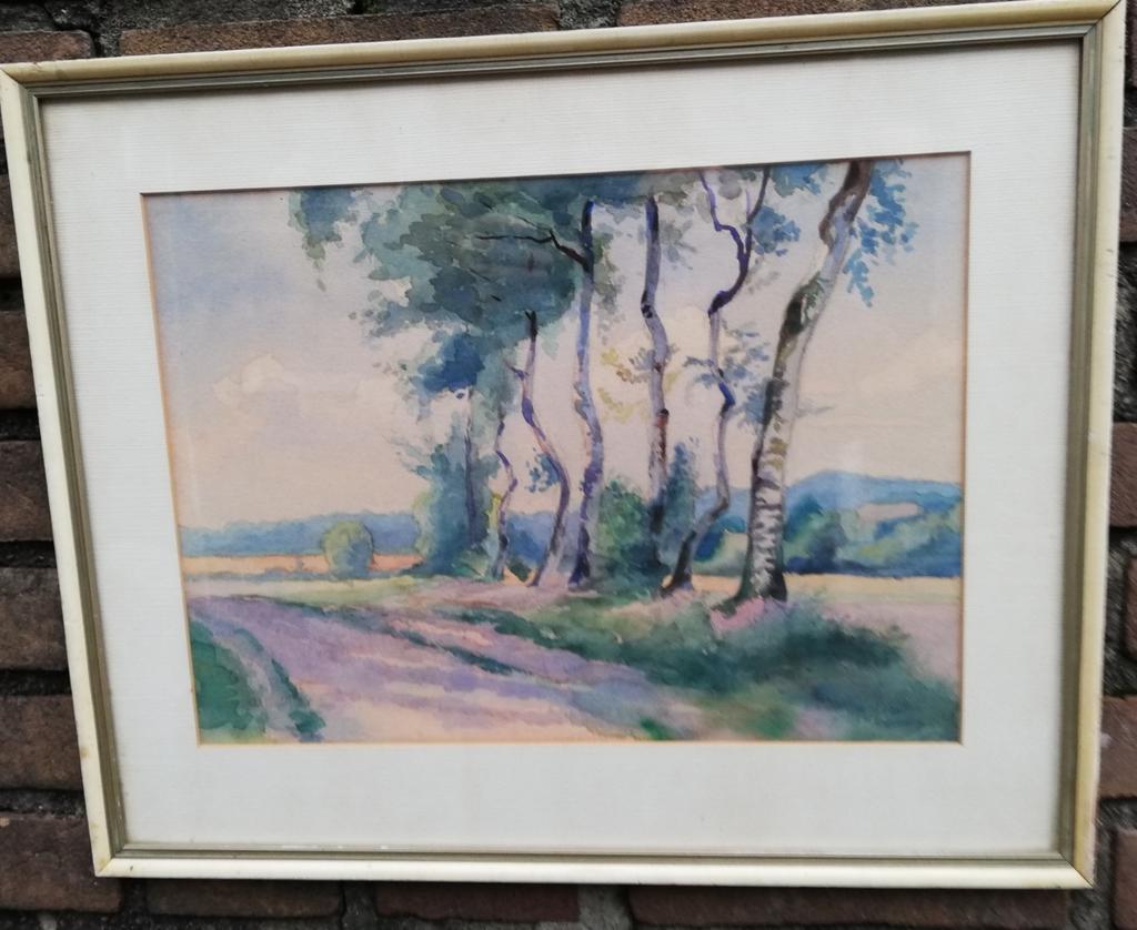 N. H. Vos/F. v. Engelenberg, Zandpad met Berkenbomen.Aquarel, Antiek en Kunst, Kunst | Schilderijen | Klassiek, Ophalen
