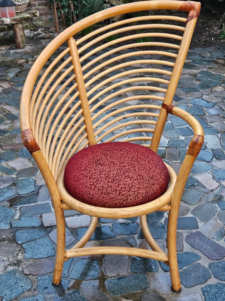 Manou stoelen met rode kussens, Gebruikt, Klassiek, Rotan, Bruin, Vier