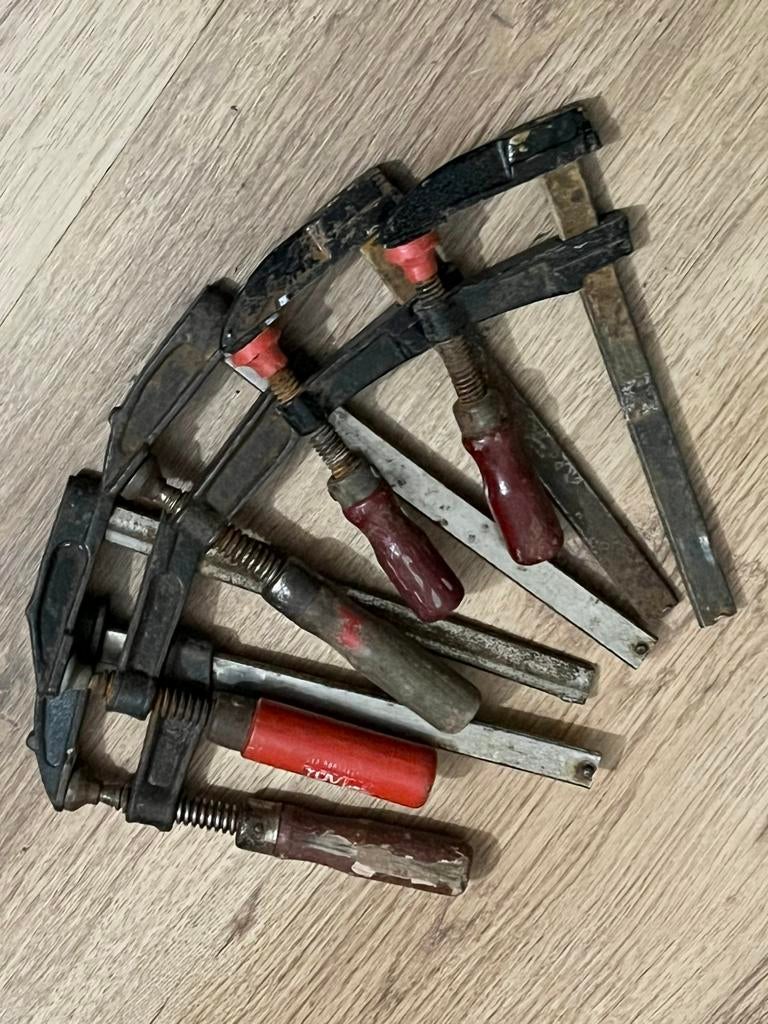 Set van 5 oude lijmklemmen 50x150, Ophalen of Verzenden, Gebruikt