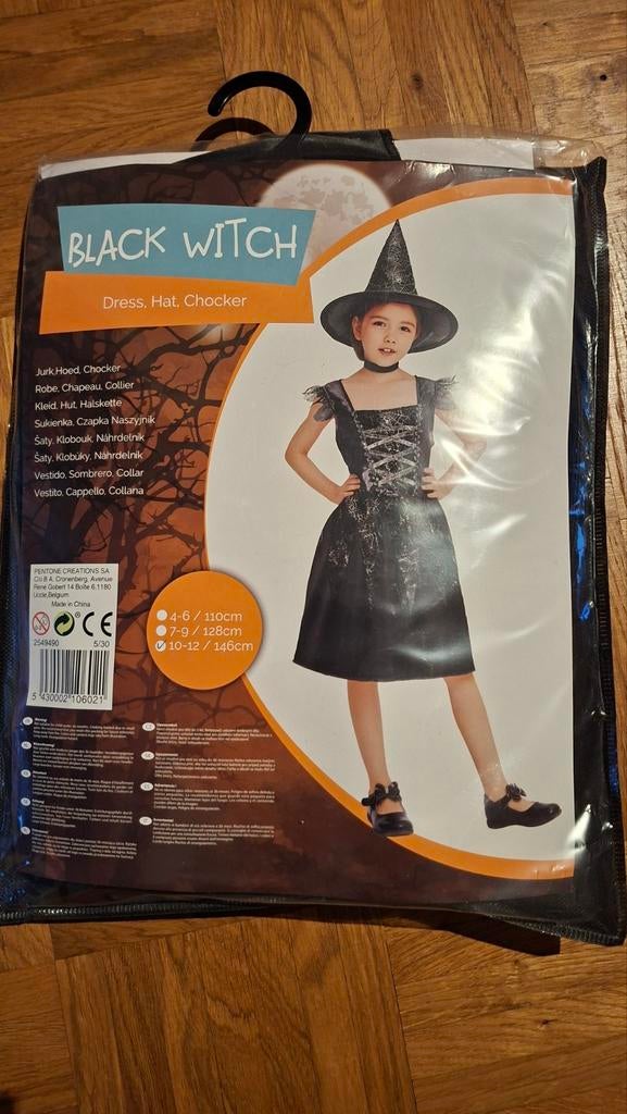 Carnaval zwarte Heks Kostuum - Halloween maat 146, Maat 42/44 (L), Nieuw, Ophalen of Verzenden, Halloween