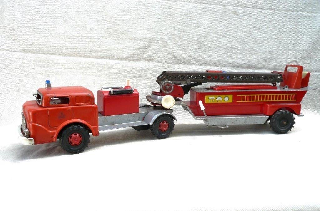 Gama w. Germany USA brandweer ladderwagen, blik, schaal 1/20, Antiek en Kunst, Ophalen of Verzenden