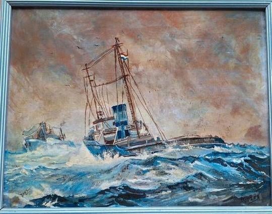 Maritiem schilderij zeesleper Ocean Antwerpen op hardboard, Antiek en Kunst, Kunst | Schilderijen | Klassiek, Ophalen of Verzenden