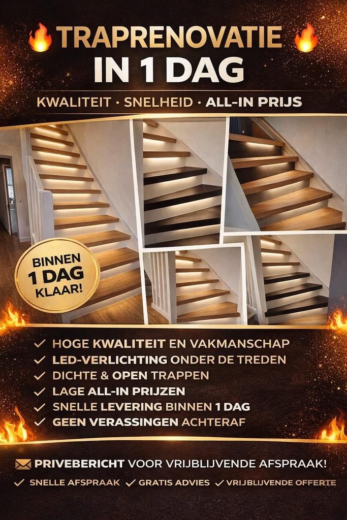 Traprenovatie in 1 DAG – All-in Prijzen – Topkwaliteit, Doe-het-zelf en Verbouw, Overige Doe-het-zelf en Verbouw, Nieuw, Ophalen of Verzenden