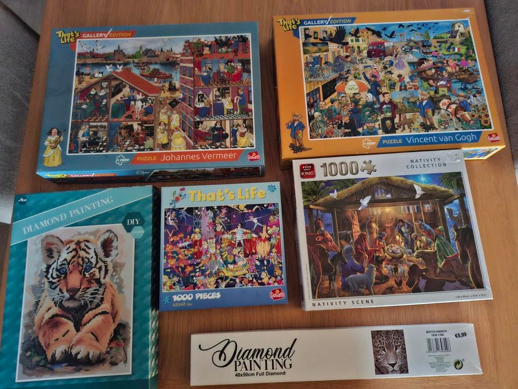 4 puzzels (1000 stukjes) en 2 diamond paintings, Ophalen, 500 t/m 1500 stukjes, Legpuzzel