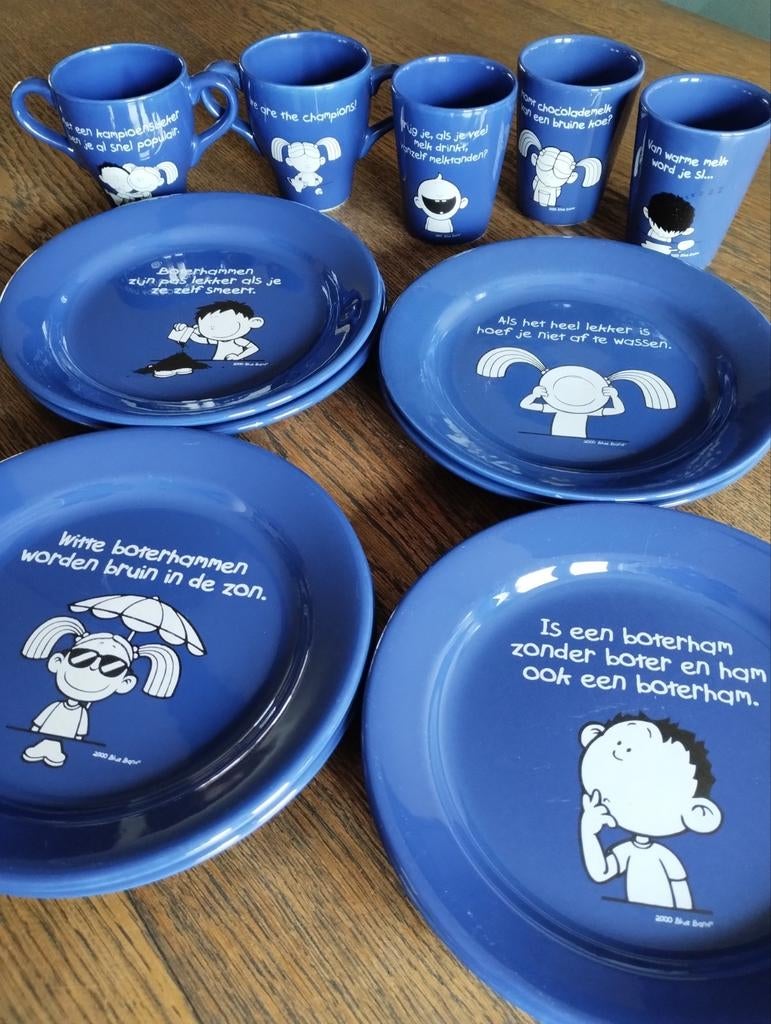 Blauw servies met leuke teksten van blue band spaaractie, Ophalen, Aardewerk, Overige stijlen, Bord(en)