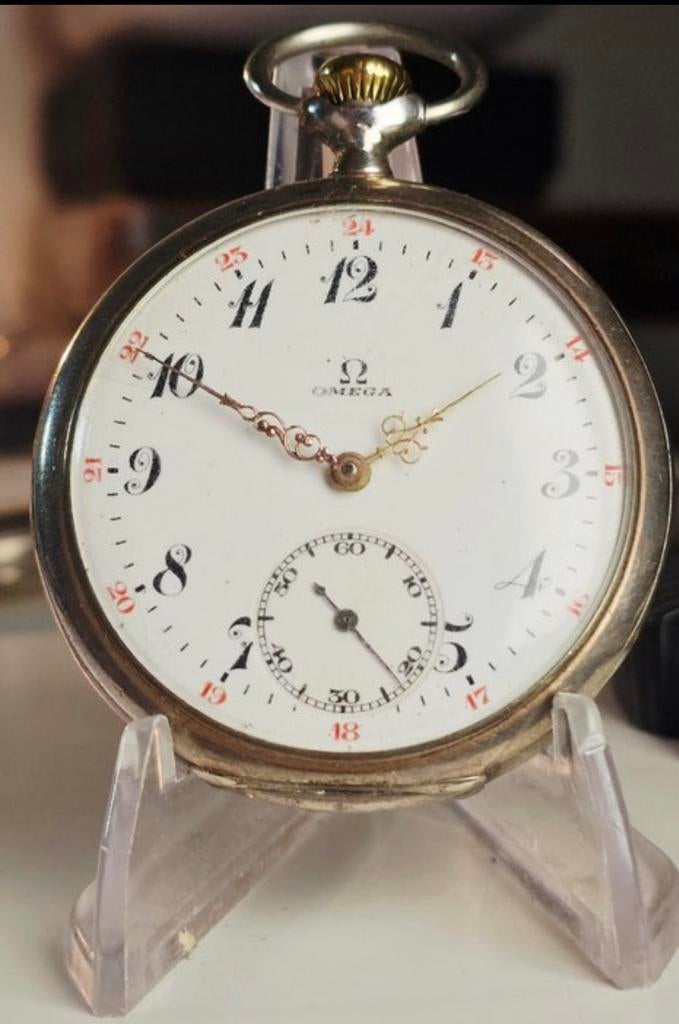 Antiek Omega Zilveren Zakhorloge (ca. 1910–1920), Sieraden, Tassen en Uiterlijk, Horloges | Antiek, Ophalen of Verzenden, Zilver