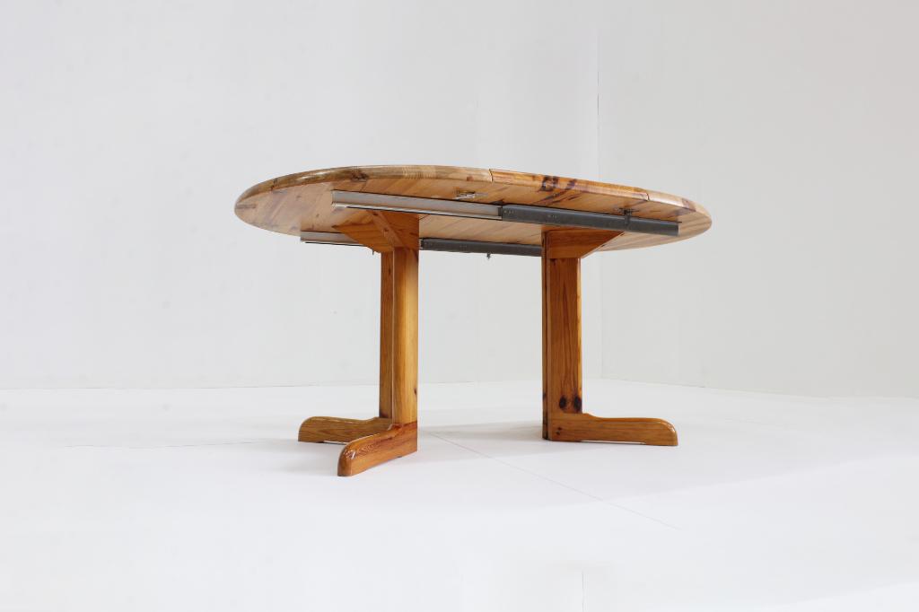 Vintage Deense ronde uitschuifbare eettafel wood jaren 60, Ophalen, Gebruikt, Vijf personen of meer, Grenenhout