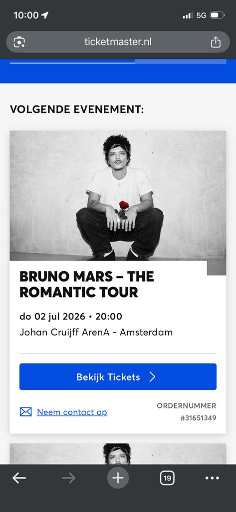 Ticket Bruno Mars Concert - 2 Juli - Golden Circle Staand, Eén persoon, Juli