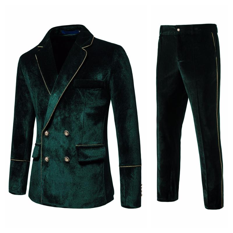 Heren groen fluwelen kostuum pak blazer colbert pantalon, Verzenden, Nieuw, Overige maten, Groen
