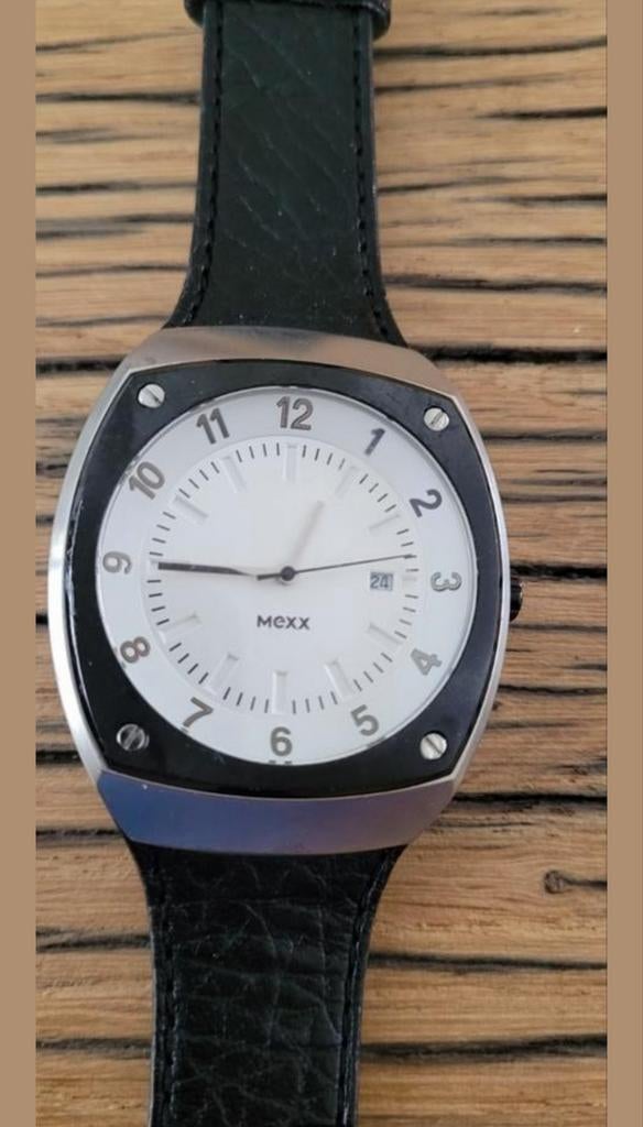 Mexx Herenhorloge met Zwarte Lederen Band, Verzenden, Gebruikt