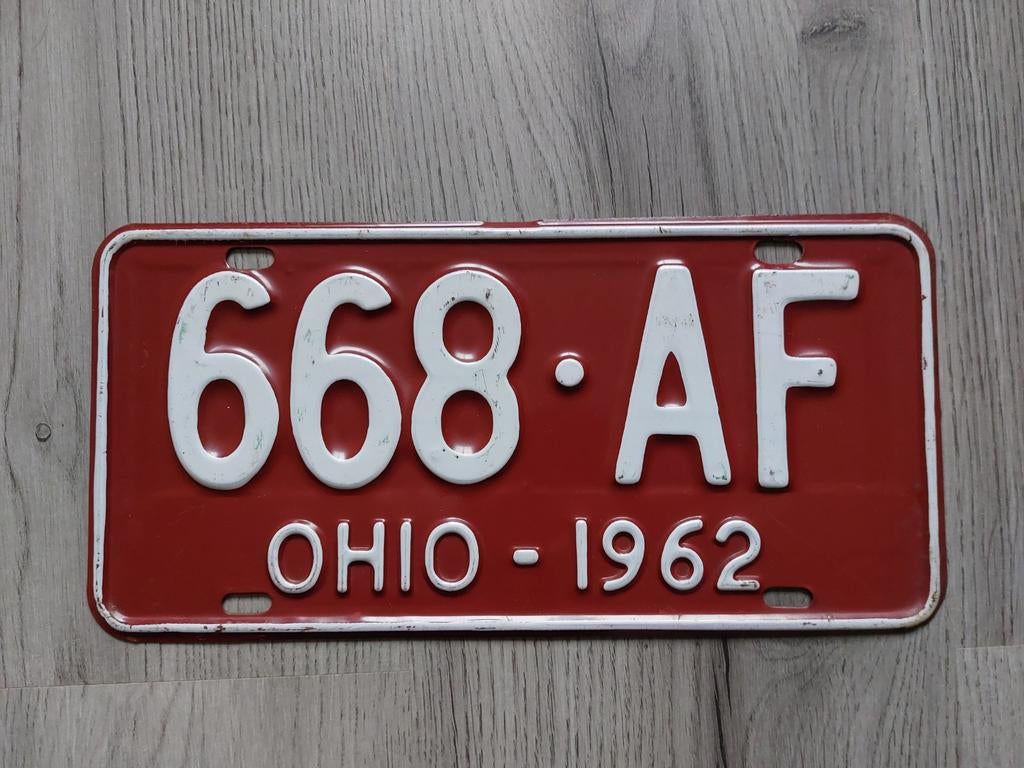 Kentekenplaat 1962 Ohio USA Nummerplaat Nummerbord, Verzamelen, Ophalen of Verzenden, Gebruikt