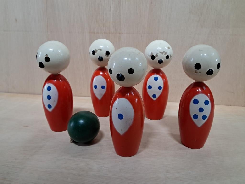 Vintage Kegelspel met Bal, Kinderen en Baby's, Speelgoed | Houten speelgoed, Ophalen of Verzenden, Gebruikt