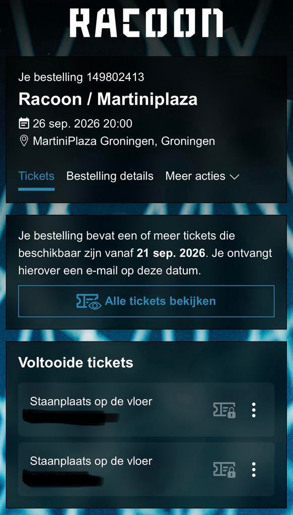 Tickets voor: RACOON, Twee personen