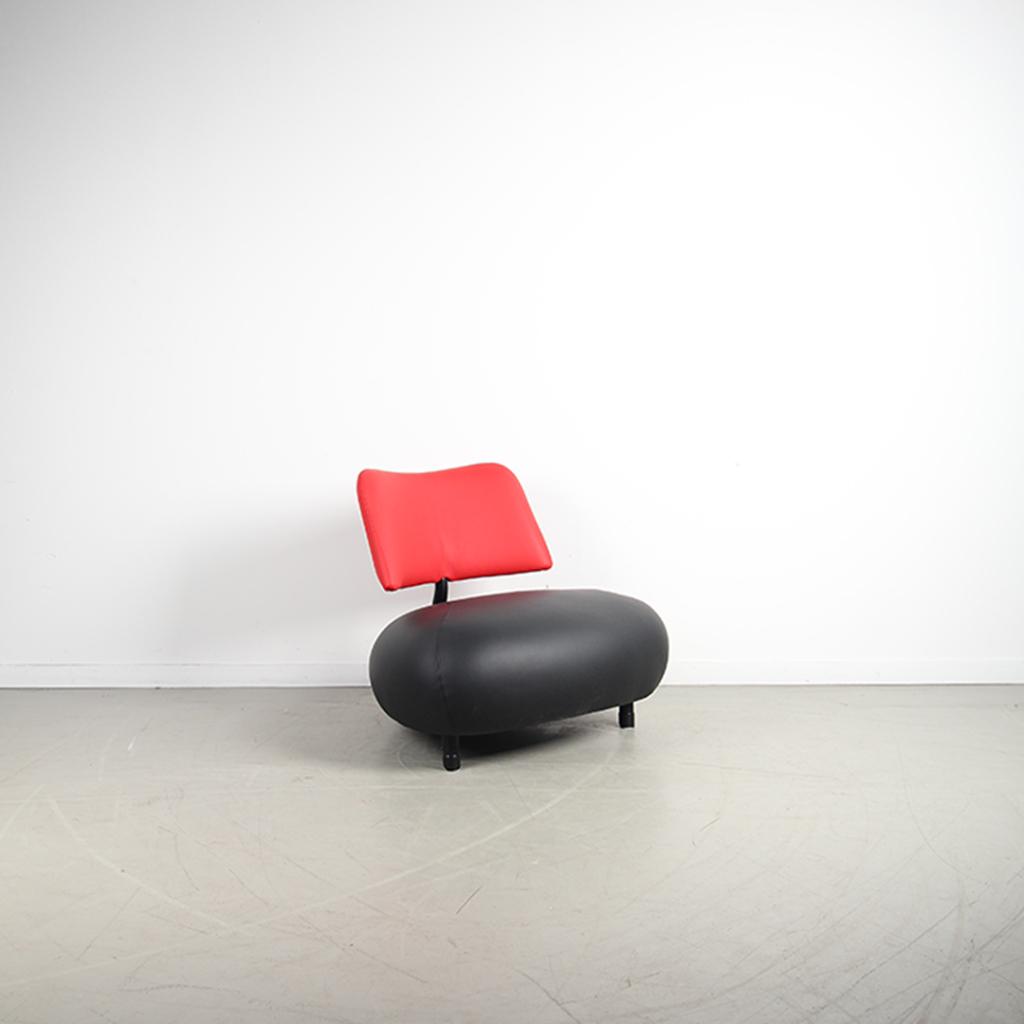 1x Leolux Pallone Fauteuil Zwart/Rood Leer – Zwart, Niet ingevuld, Niet ingevuld, 75 tot 100 cm, Ophalen of Verzenden