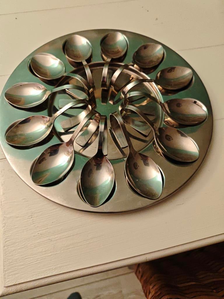 Amuse set met 12 lepels en serveerplateau, Antiek en Kunst, Ophalen of Verzenden