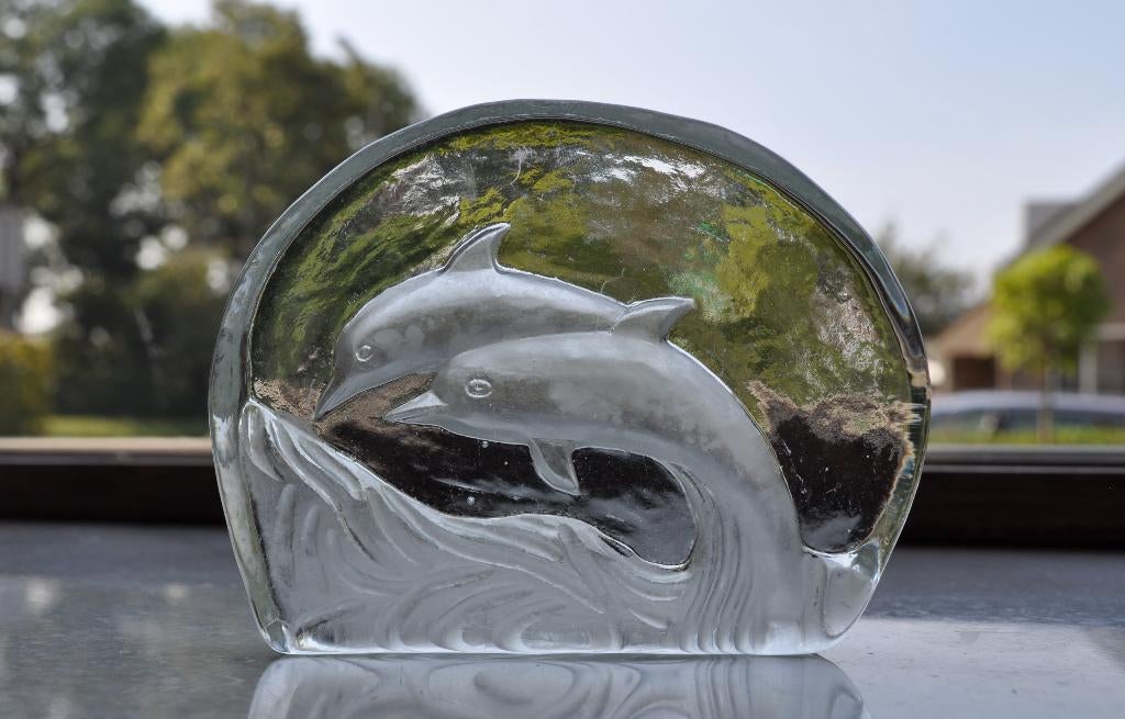 Presse Papier Dolfijnen Glas 11,5 cm, Ophalen of Verzenden