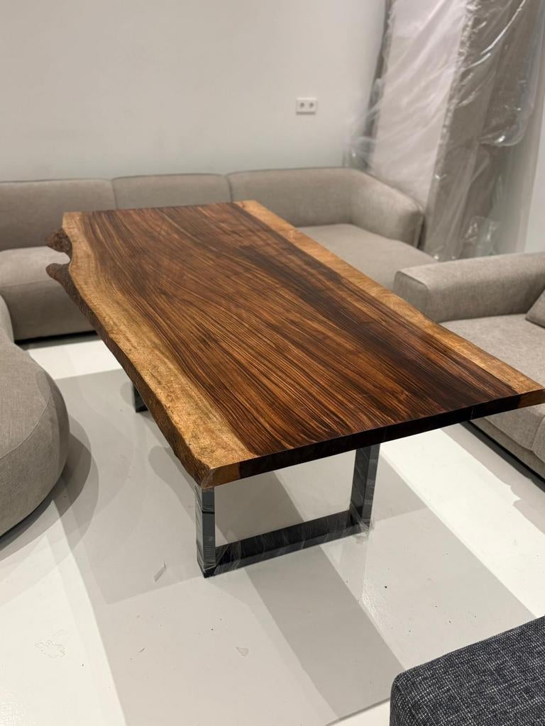 Epoxy hout boomstam eettafel, Ophalen, 50 tot 100 cm, Vijf personen of meer, Rechthoekig