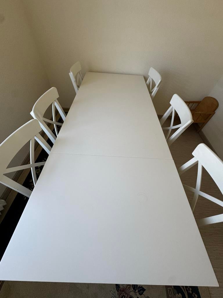 Ikea eettafel met stoelen, Huis en Inrichting, Tafels | Eettafels, Gebruikt, Vijf personen of meer, 150 tot 200 cm, Rechthoekig
