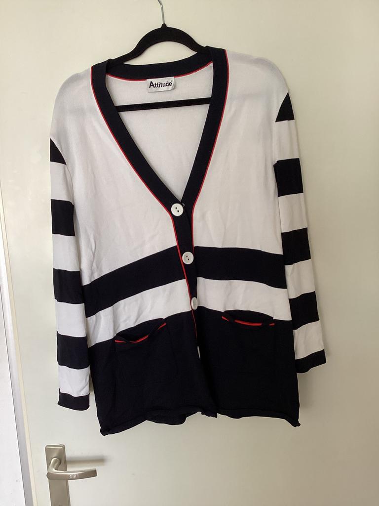 Attitude beeldschoon vestje in zwartwit rode accenten mt42, Kleding | Dames, Ophalen of Verzenden, Zo goed als nieuw, Maat 42/44 (L)