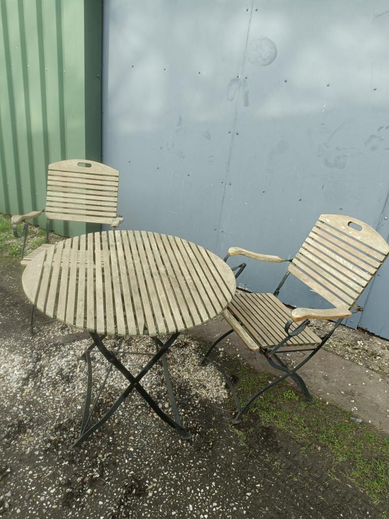 3 delige bistroset inklapbaar, Gebruikt, Eettafel, Tuinset, Hout