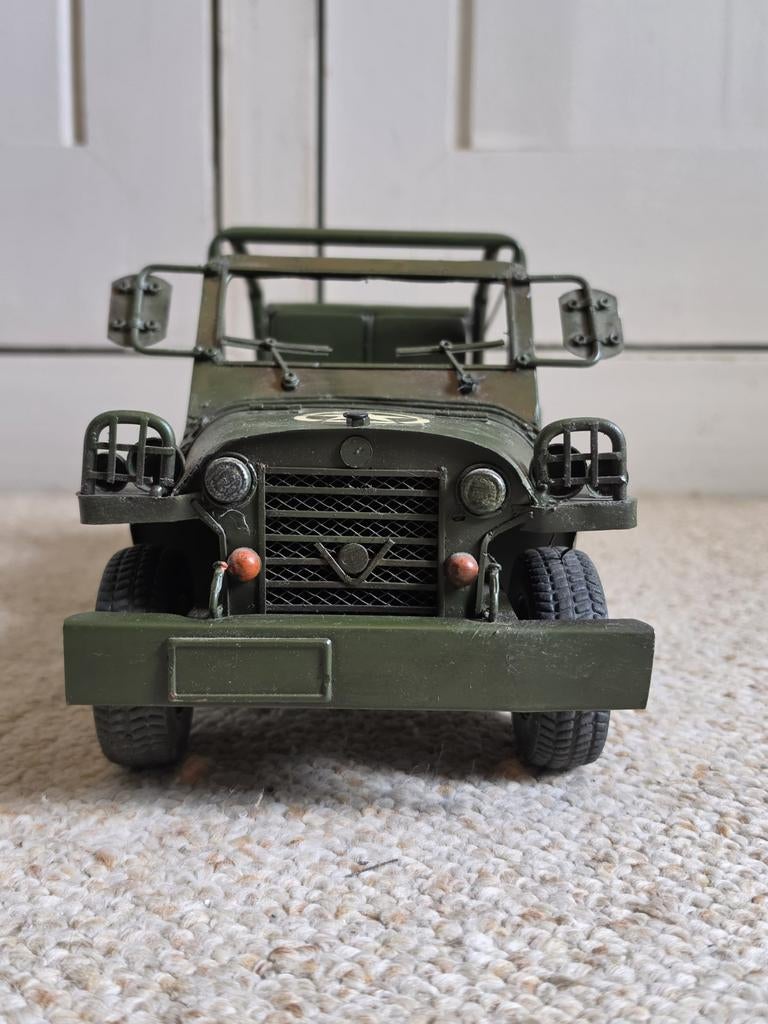 Vintage modelauto leger jeep model legervoertuig, Verzenden, Gebruikt, Auto