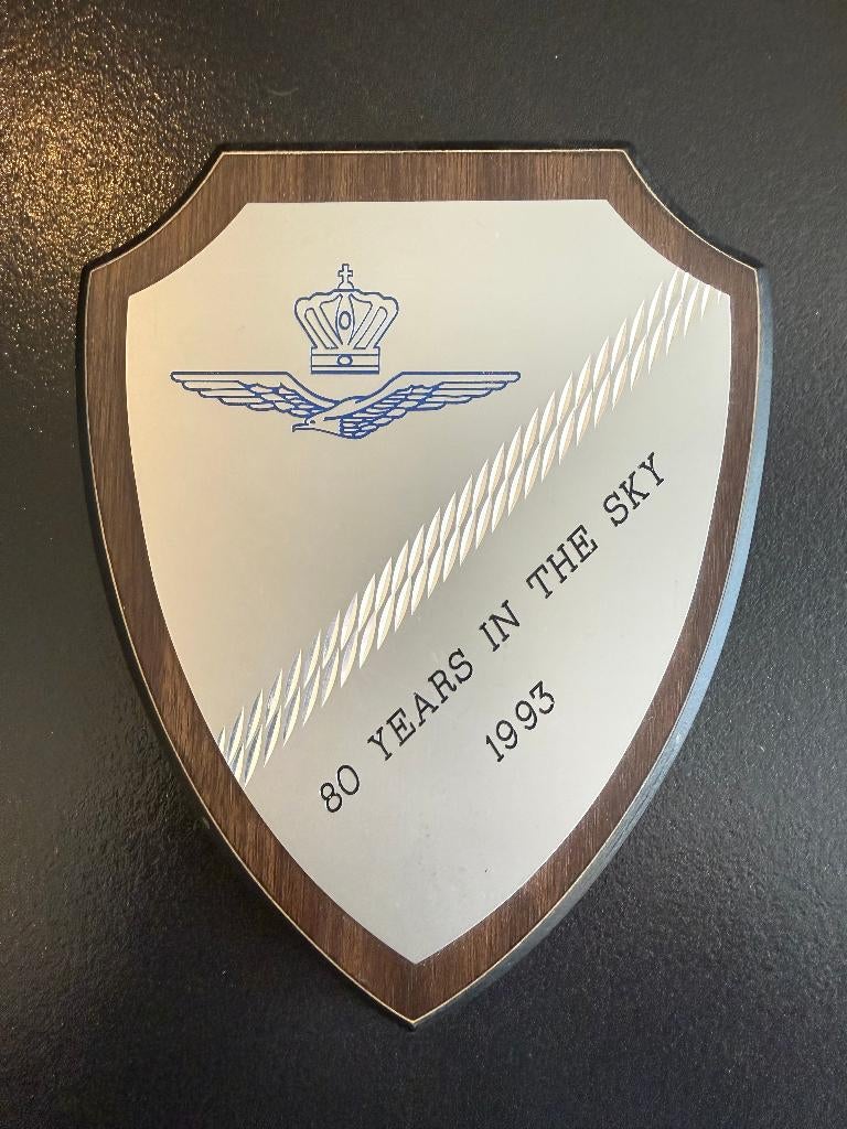 Herdenkingsschild 80 jaar luchtmacht, Ophalen of Verzenden, Luchtmacht, Nederland, Embleem of Badge