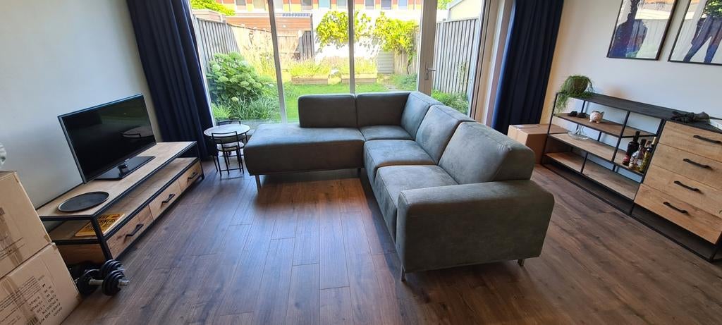 Hoekbank microleder Pronto wonen zgan, Huis en Inrichting, Banken | Bankstellen, Zo goed als nieuw, Hoekbank, 250 tot 300 cm, 150 cm of meer