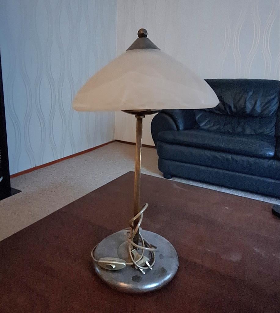 Vintage Tafellamp met Melkglas Kap, Ophalen, Gebruikt, Vintage, Glas