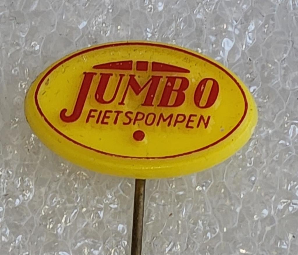 Vintage Jumbo Fietspompen Speldje - Geel/Rood, Ophalen of Verzenden, Gebruikt, Merk, Speldje of Pin
