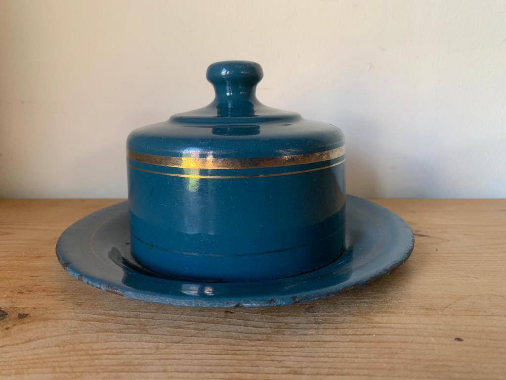 Petrolblauwe botervloot met deksel, Ophalen of Verzenden