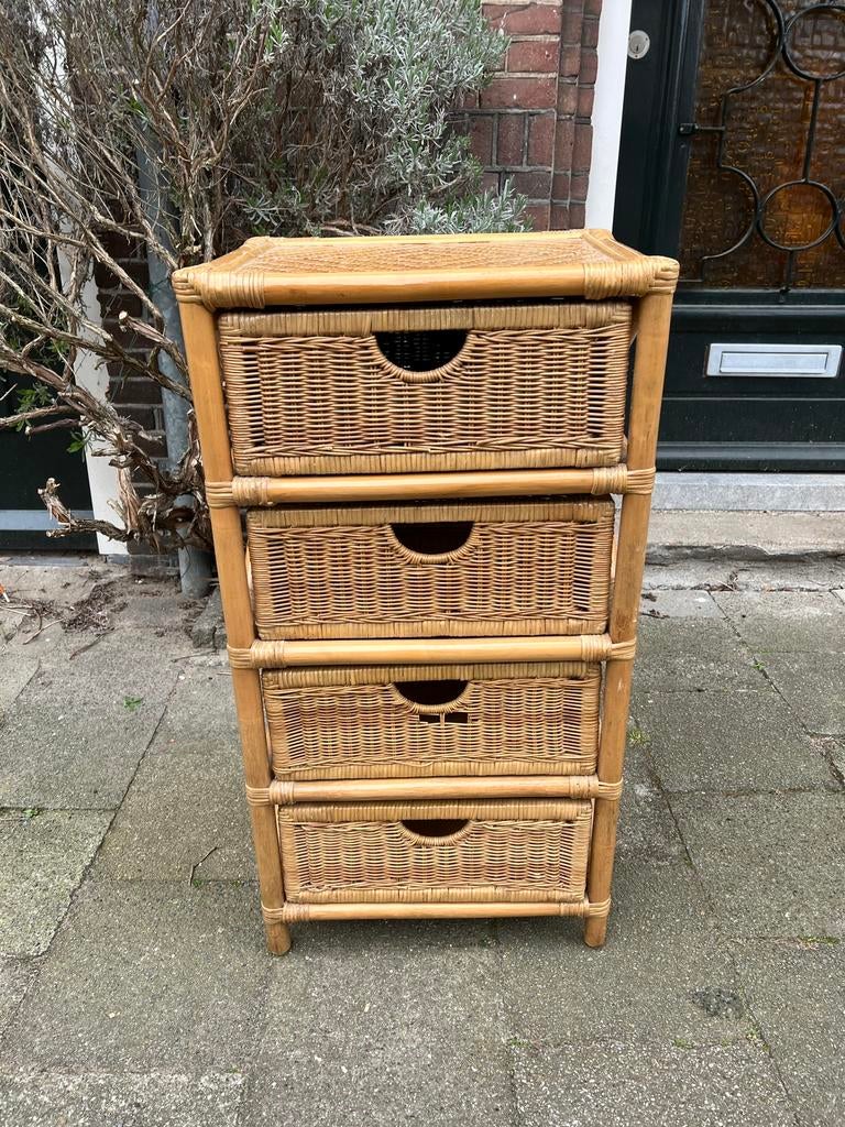 Vintage rotan ladenkastje boho riet 1980 1970, Huis en Inrichting, Ophalen, Gebruikt