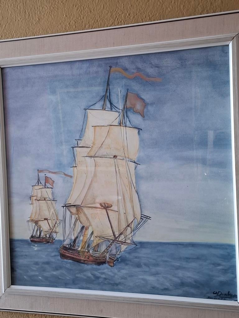 Schilderij met twee zeilschepen, Ophalen of Verzenden