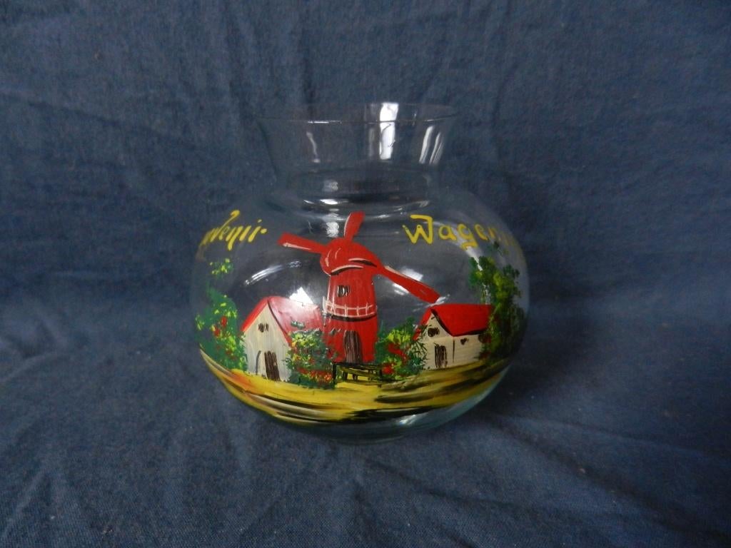 Glazen vaas Maastricht / Leerdam Souvenir Wageningen h 9 cm, Antiek en Kunst, Antiek | Glas en Kristal, Ophalen of Verzenden