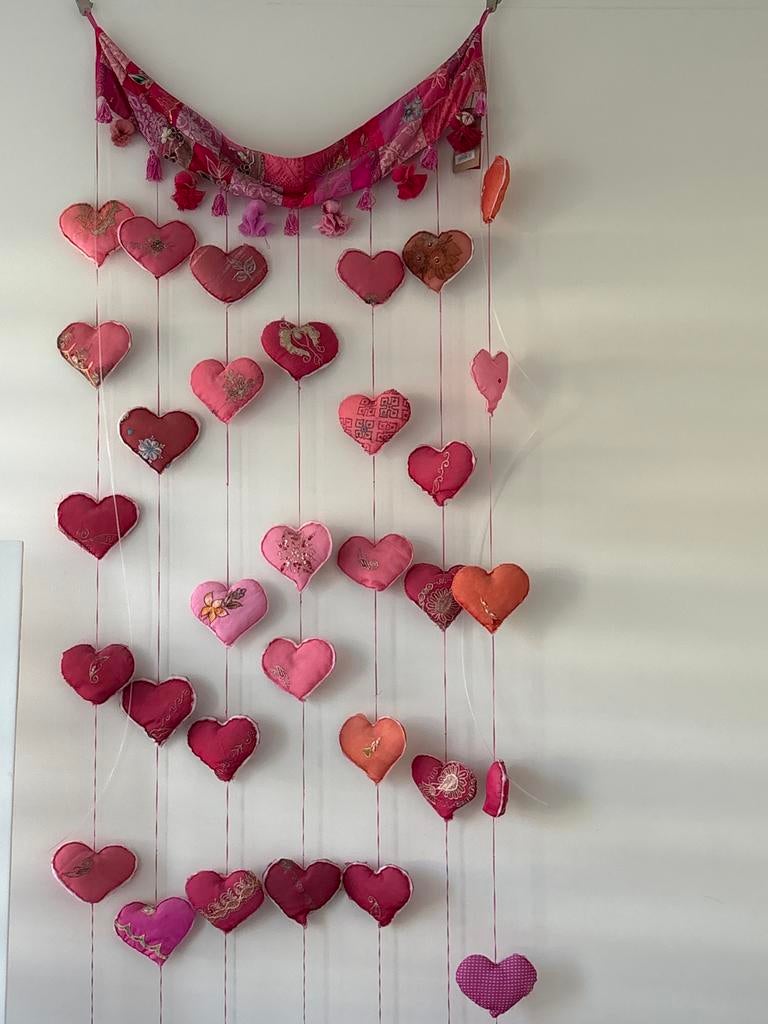 Colorique hartjes gordijn rood roze, Ophalen, Zo goed als nieuw, Meerkleurig, Textiel