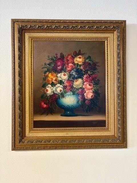 Schilderij : Blauwe pot met bloemen, Ophalen