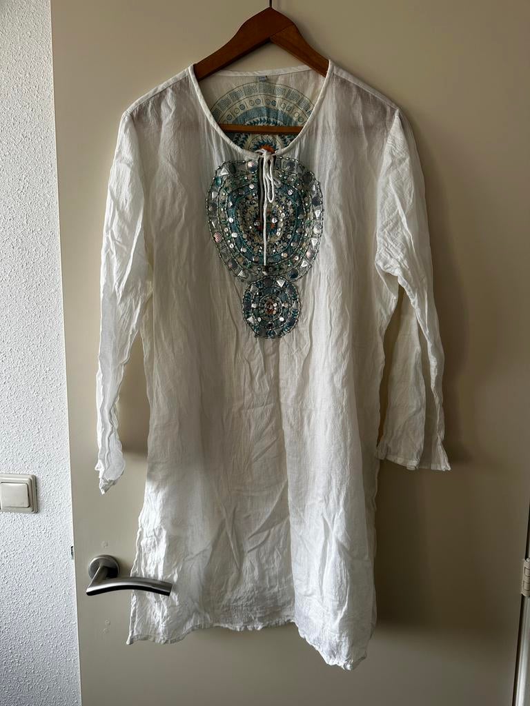 Witte Ibiza stijl blouse met borduursels, Ophalen of Verzenden, Gedragen, Maat 42/44 (L), Wit