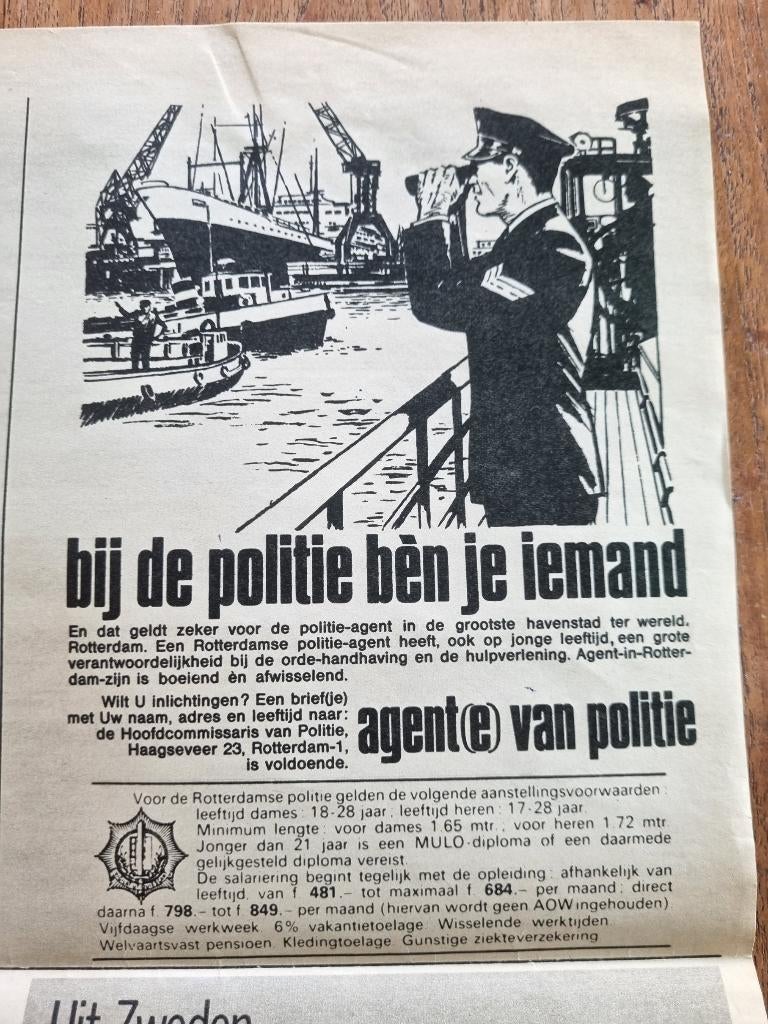 Advertentie voor politie (tijdschrift 1968), Verzamelen, Ophalen of Verzenden, 1960 tot 1980, Knipsel(s)