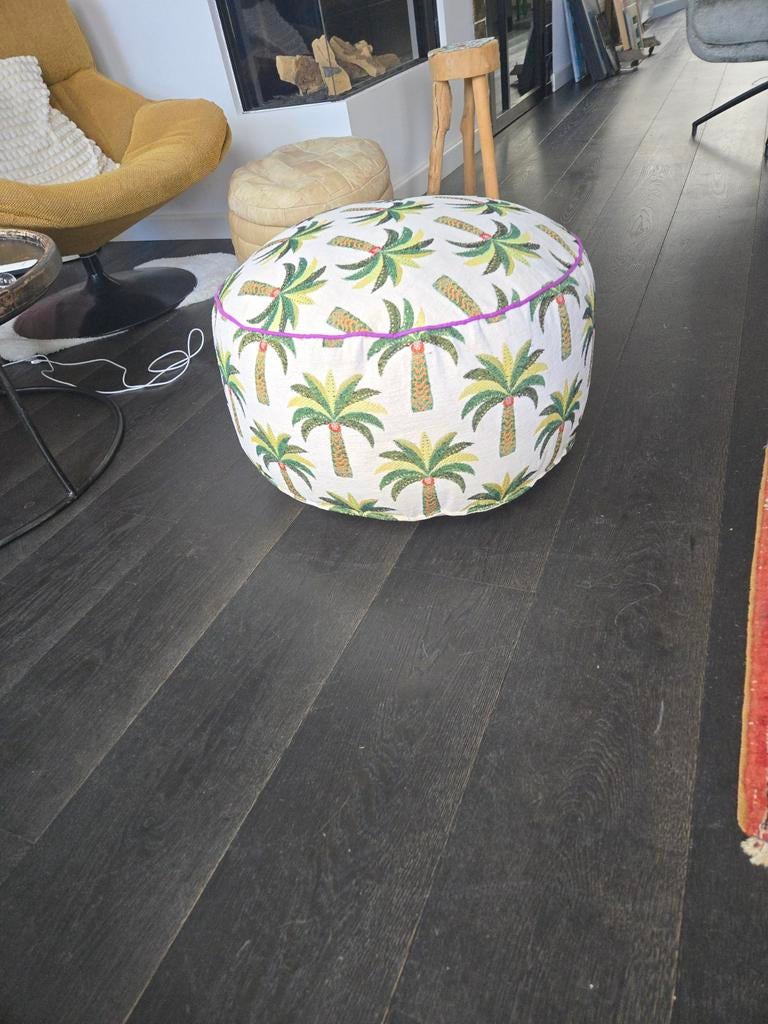 Sissy boy poef palmbomen zgan, Minder dan 50 cm, Rond, Minder dan 50 cm, Ophalen of Verzenden