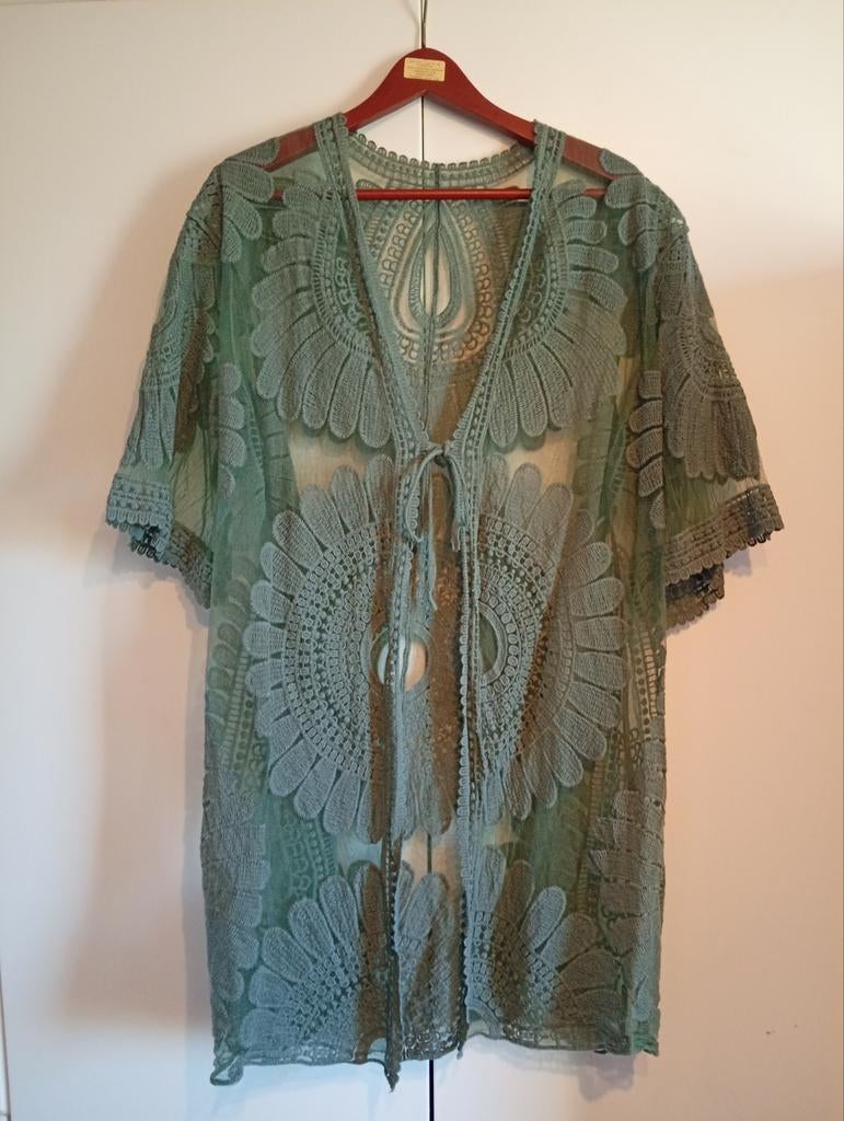 Groene Kanten Kimono / Strandvest, Maat 38/40 (M), Ophalen of Verzenden, Korte mouw, Groen