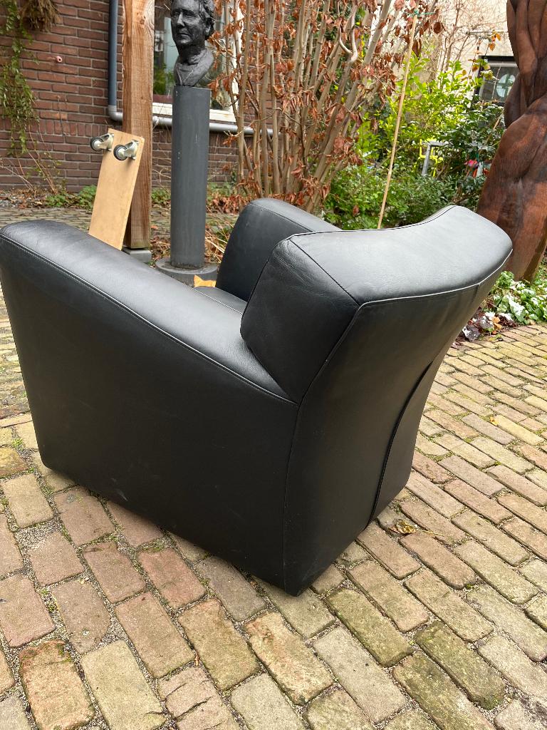 Label Barzoi Fauteuil Gerard van de Berg Montis leer, Gebruikt, 75 tot 100 cm, Loungen Comfortabel Dutch Design Vintage Mancave Veranda