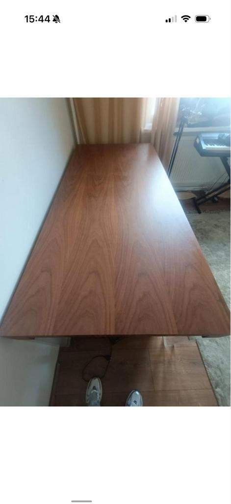 Walnoot eettafel met plexiglas poten, Ophalen, Gebruikt, 200 cm of meer, 50 tot 100 cm