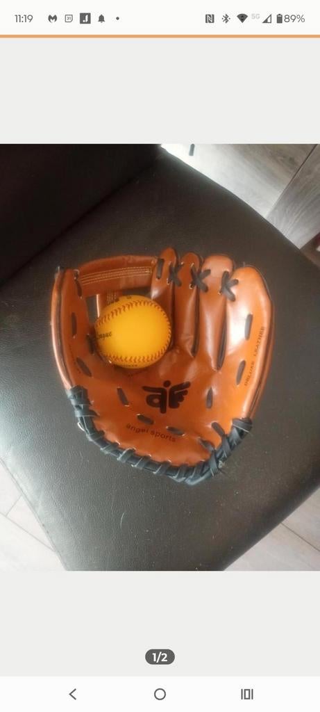 Honkbal handschoen met bal - Angel Sports, Sport en Fitness, Honkbal en Softbal, Ophalen
