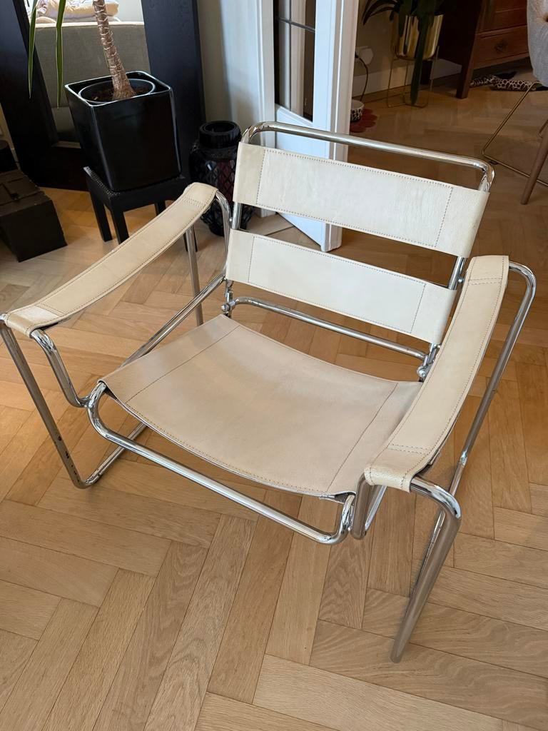 Replica Wassily Fauteuil - Marcel Breuer - Iconisch Design, Ophalen of Verzenden, Gebruikt, Leer, 75 tot 100 cm