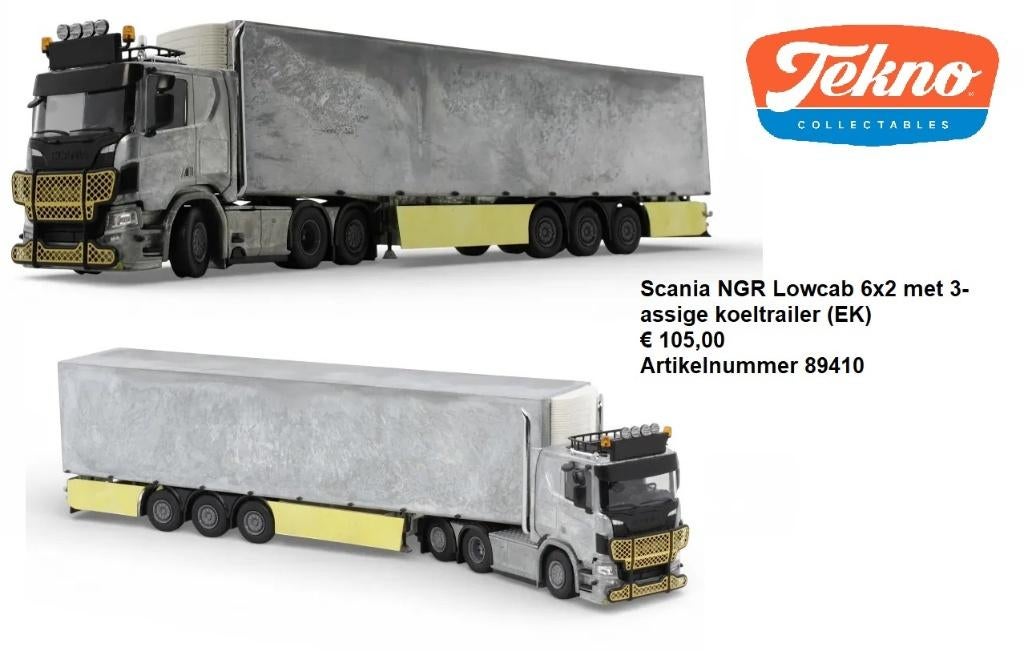 tekno kit scania ngt lowcab met 3 as koeltrailer, Ophalen of Verzenden, Nieuw, Bus of Vrachtwagen, Tekno
