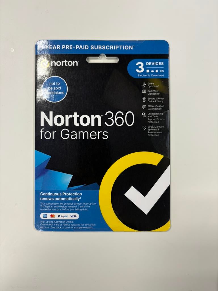 Norton 360 for Gamers. 1 jaar licentie, 3 apparaten, Computers en Software, Antivirus- en Beveiligingssoftware, Ophalen of Verzenden