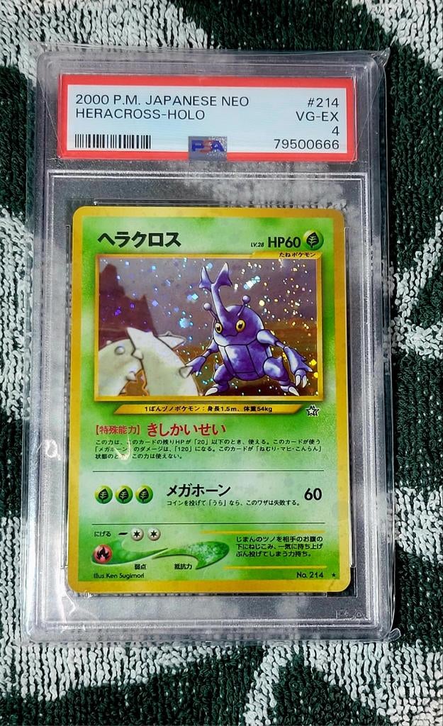 2000 P.M. Japanese Neo Heracross-Holo PSA 4 Pokémon Kaart, Ophalen of Verzenden, Gebruikt, Losse kaart, Foil