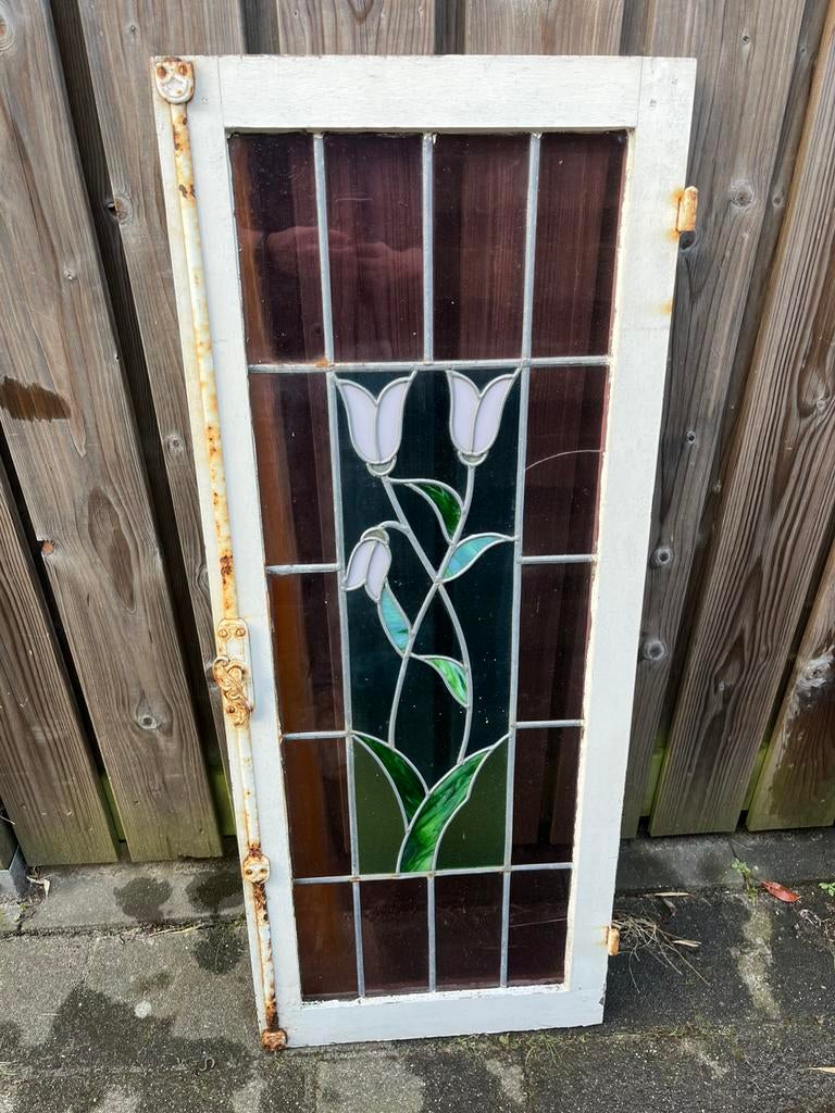 Glas in lood raam 40 x 110 cm, zie foto, Ophalen, Gevelraam of Ruit, Gebruikt, Minder dan 80 cm
