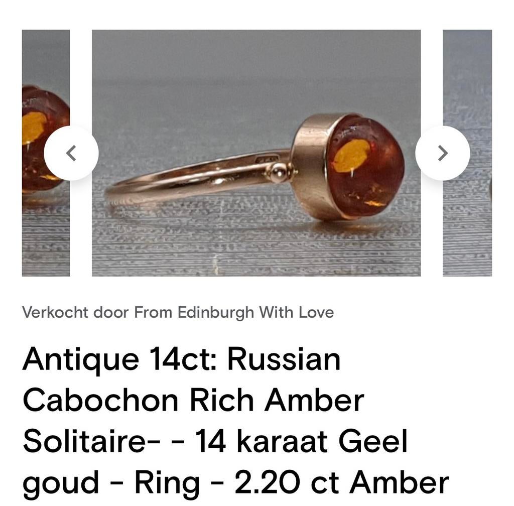14K Gouden Amber Ring, Sieraden, Tassen en Uiterlijk, Piercings, Ophalen of Verzenden, Zo goed als nieuw, Goud